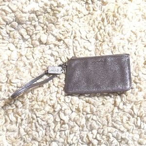 Coach Silver Glitter Pouchette Bleecker Wristlet Sparkle Holiday Basic Essential